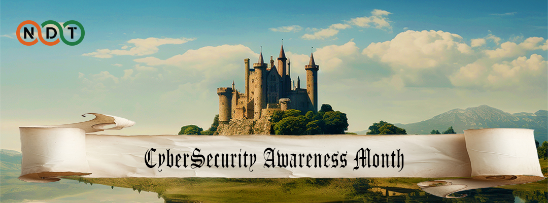 NorDutch Cybersecurity Awareness Month banner with medieval castle and scroll design